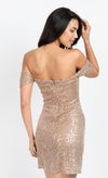 Gold Sequin Draped Bardot Mini Dress by Chloe Lewis