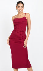 Cherry Red Corset Detail Midi Dress by Chloe Lewis