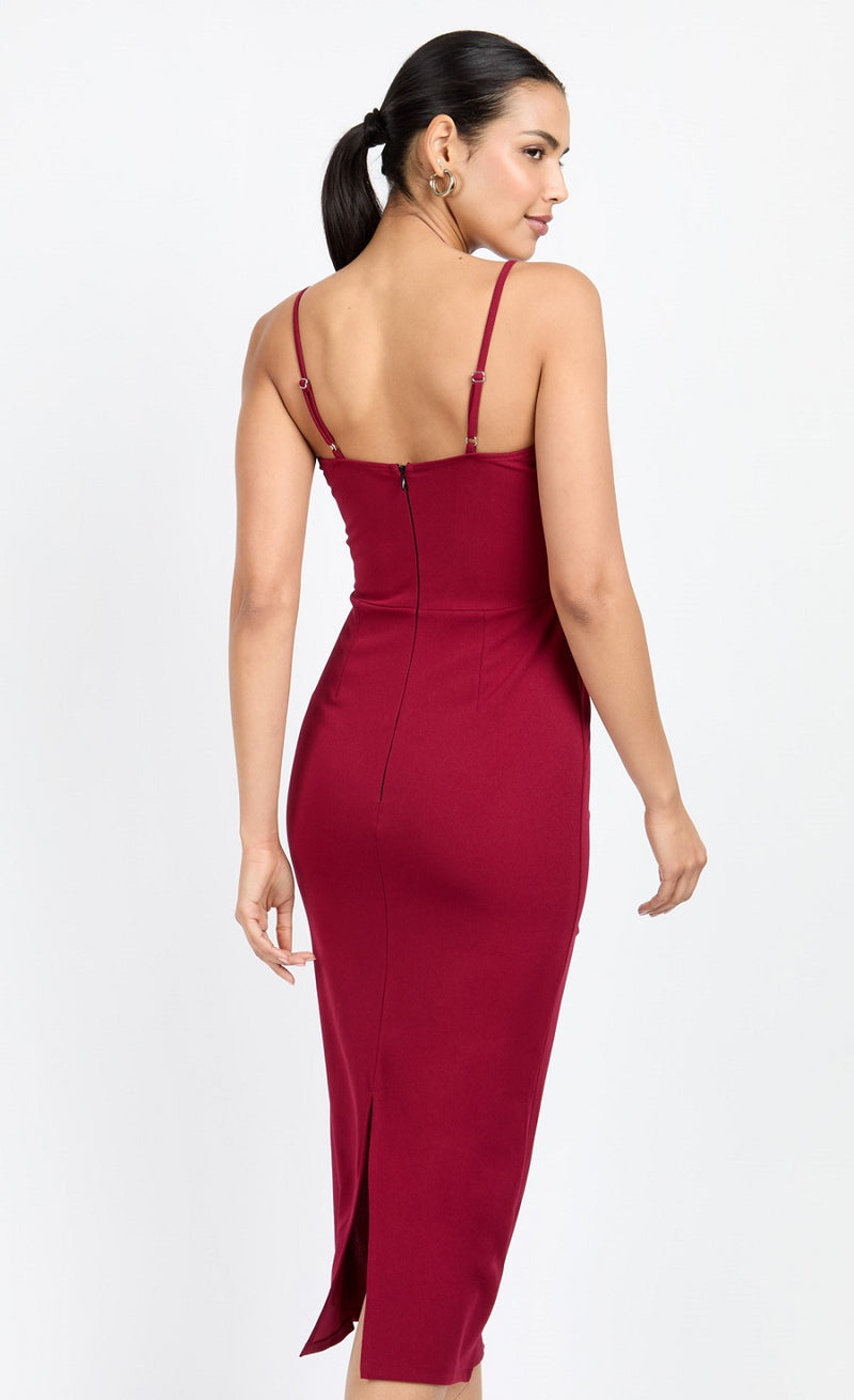 Cherry Red Corset Detail Midi Dress by Chloe Lewis