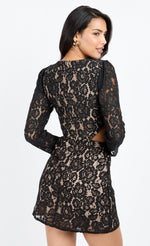 Black Lace Cut-Out Mini Dress by Chloe Lewis