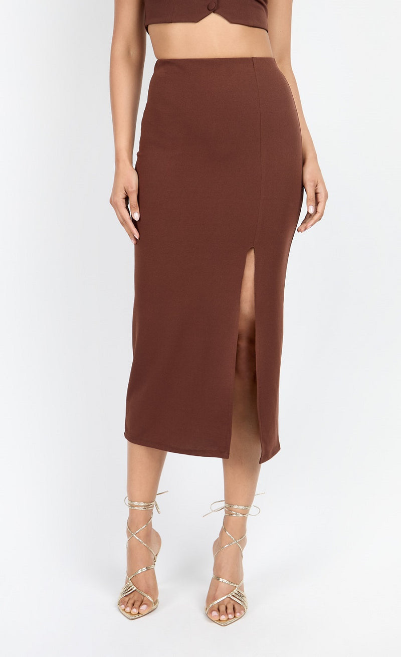 Chocolate Brown Midi Skirt by Chloe Lewis Little Mistress