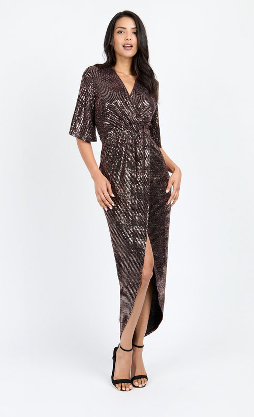 Black Foil Mock Wrap Dress by Chloe Lewis