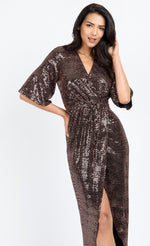 Black Foil Mock Wrap Maxi Dress by Chloe Lewis