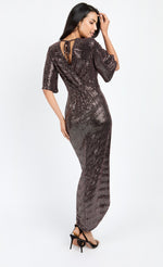 Black Foil Mock Wrap Maxi Dress by Chloe Lewis