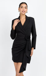 Black Corsage Ruffle Blazer Mini Dress by Chloe Lewis