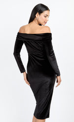 Black Velvet Bardot Midi Dress by Chloe Lewis