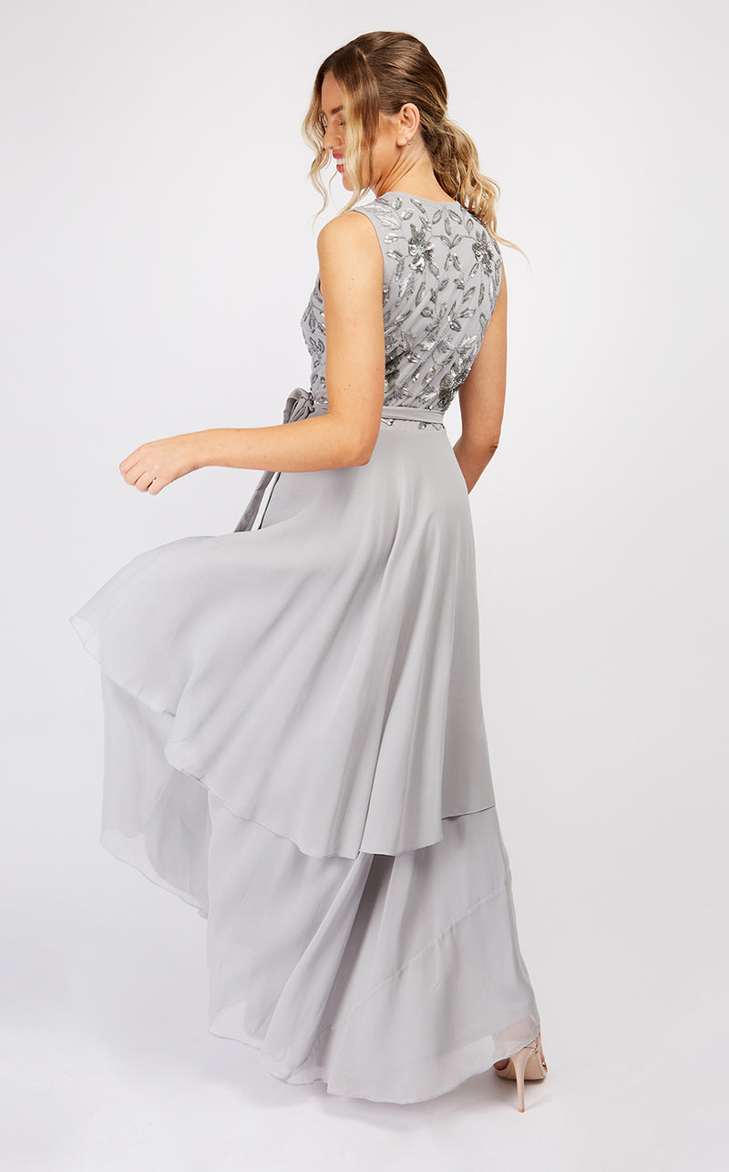 Sycamore Grey Embellished Frill Wrap Maxi Bridesmaid Dress