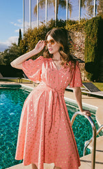 Coral And Gold Foil Midaxi Dress