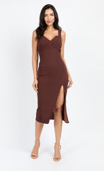 Chocolate Brown Knot Front Midi Dress by Chloe Lewis