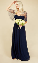 Melissa Bridesmaid Navy Angel Sleeve Maxi Dress
