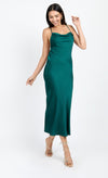 Emerald Green Satin Cowl Neck Midi Dress by Chloe Lewis