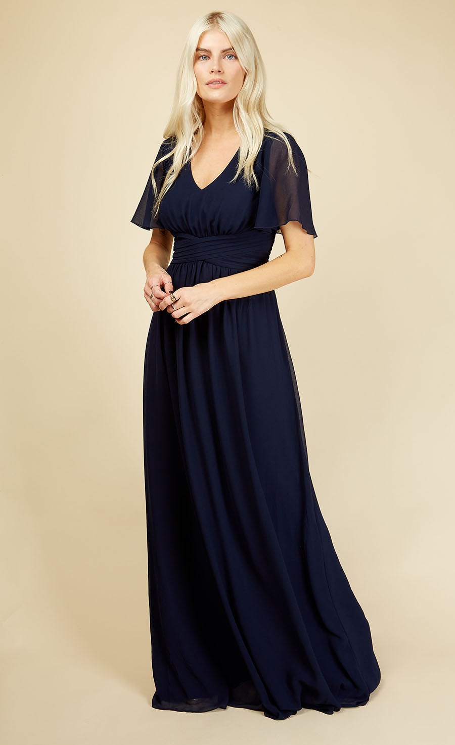 Russo Navy Angel Sleeve Maxi Dress – Little Mistress