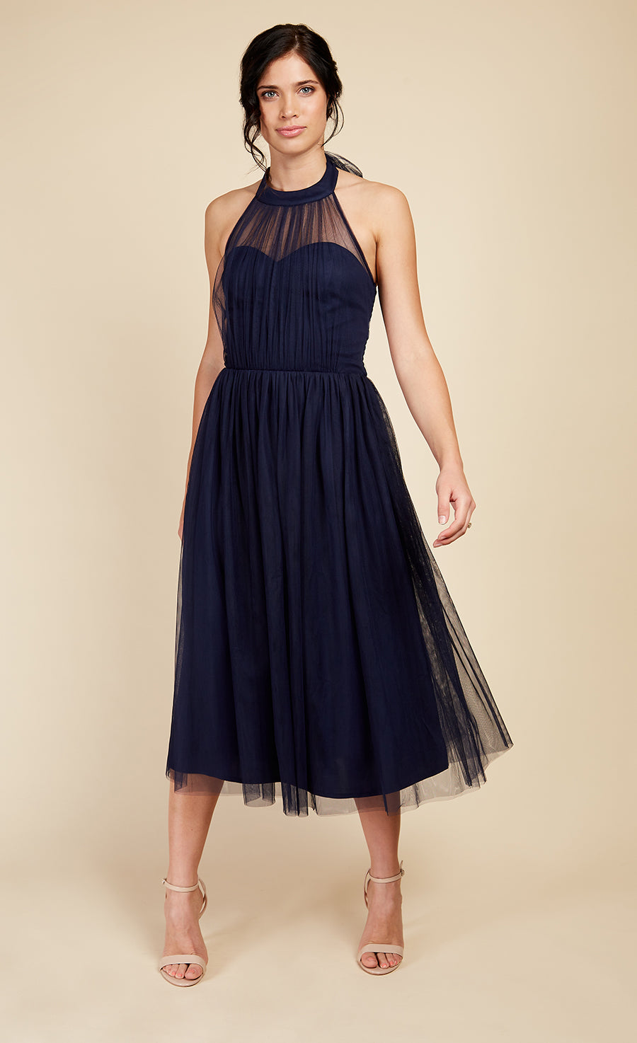 Navy Tulle Halter Midi Dress Little Mistress