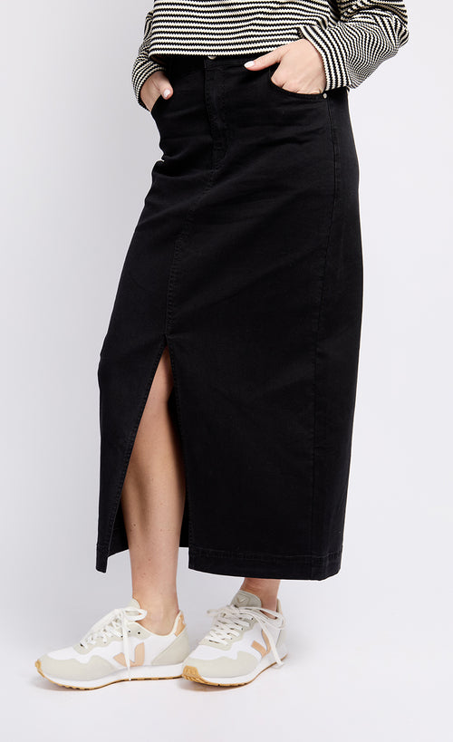 Black Denim Midaxi Skirt by Vogue Williams