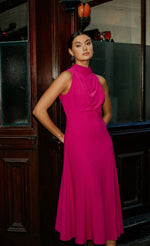 Pink Draped Neck Detail Midaxi Dress by Vogue Williams