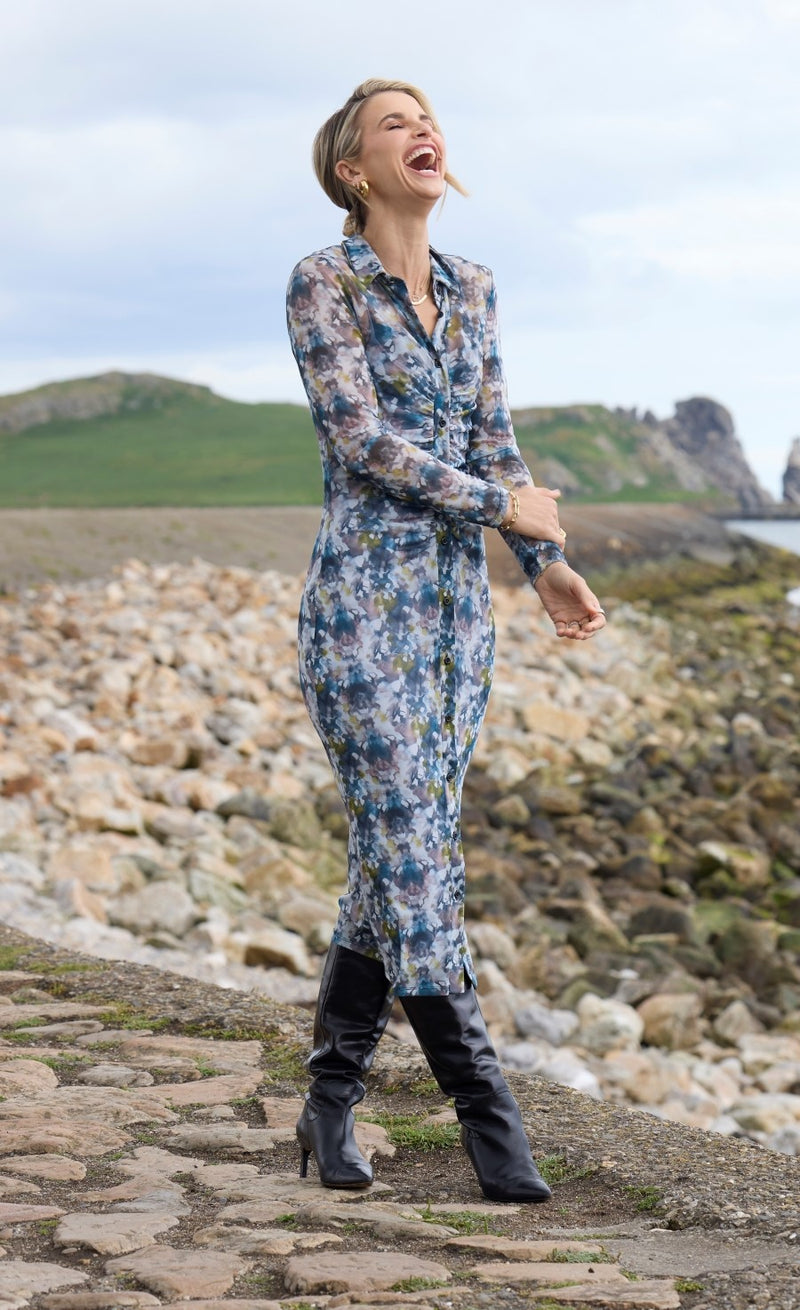 Printed Mesh Midaxi Shirt Dress by Vogue Williams