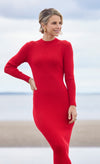 Red Rib Knit Midaxi Bodycon Dress by Vogue Williams