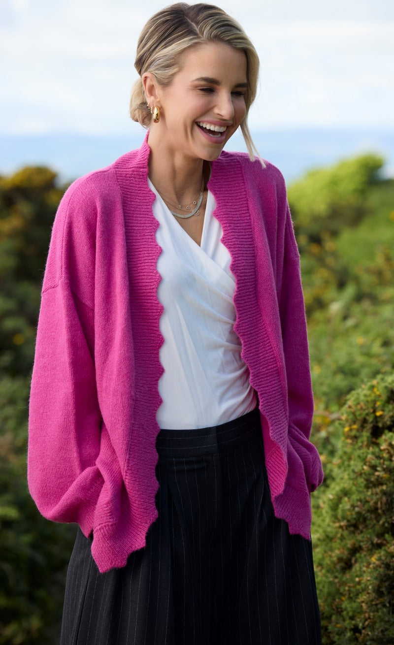 Pink Knit Scallop Cardigan by Vogue Williams